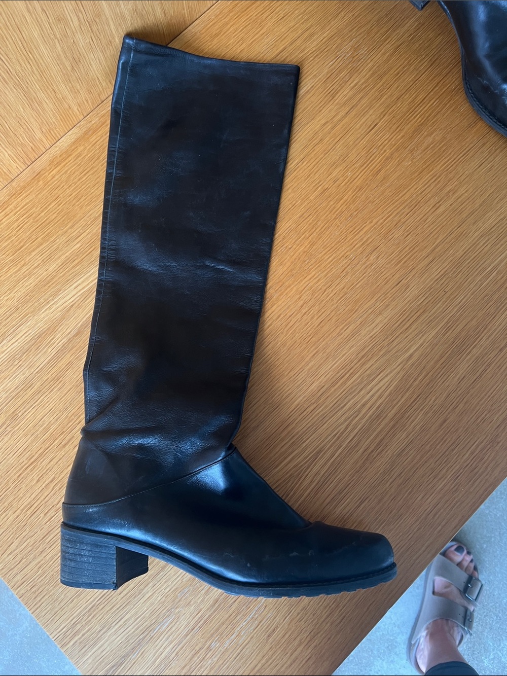 Stuart Weitzman Black Leather Knee-High Block Heel Boots